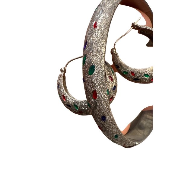 Vintage Sterling Silver Textured Bangle Bracelet & Matching Hoop Earrings With M - Picture 1 of 11